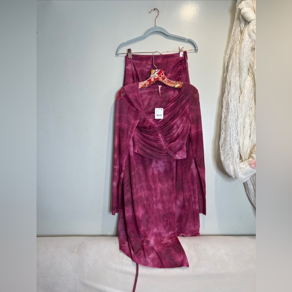 Free People Supernova Asymmetrical Ruched Mesh Tie Dyed top Skirt Set - Picture 5 of 9